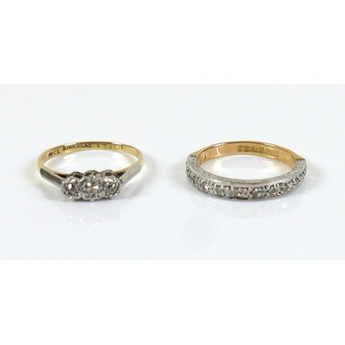 295 - Two diamond and white gold / platinum rings, one a half-eternity ring set with small diamonds, the l... 