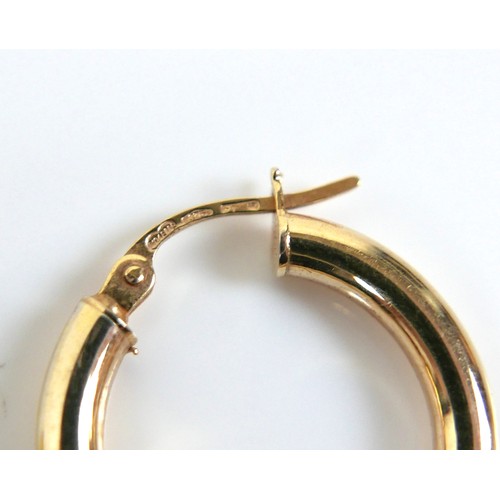 222 - Three pairs of 9ct gold hoop earrings, comprising a large hoop pair, 1.2g, a rope twist pair, 1.8g, ... 