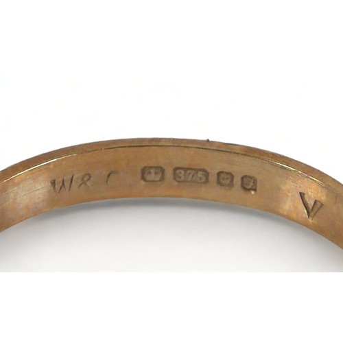 183 - Two dress rings, comprising a yellow metal band, with rubbed markings, size j/k, 1.6g, a/f, together... 