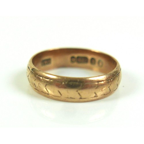 234 - A gilt metal ring size M, and two 9ct gold band rings size L, total weight 9.2 grams