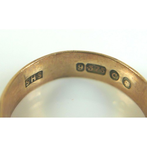 234 - A gilt metal ring size M, and two 9ct gold band rings size L, total weight 9.2 grams