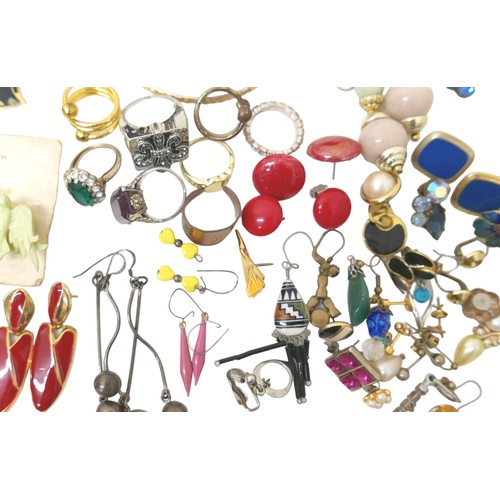 171 - A collection of mixed costume jewellery, includes beaded necklaces, brooches, pin badges, rings, wri... 