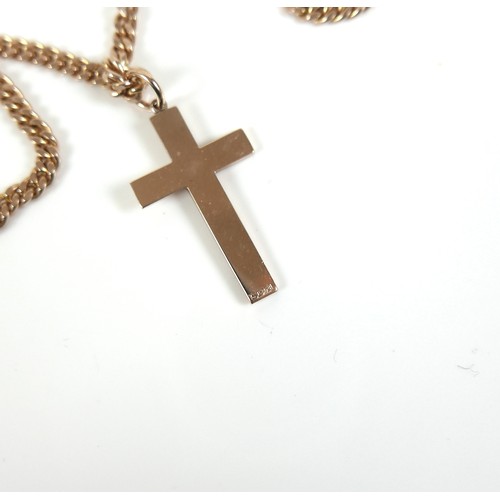 308 - A 9ct gold kerb link necklace, 3.5mm wide, 50cm long, with 9ct gold cross shaped pendant, with engra... 