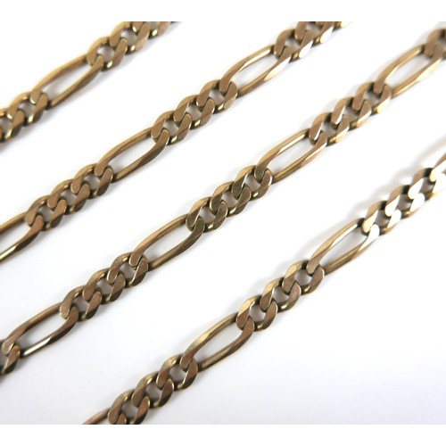 330 - A 9ct gold figaro link necklace, clasps at both ends, 6mm wide, 64cm long, 30.6g.