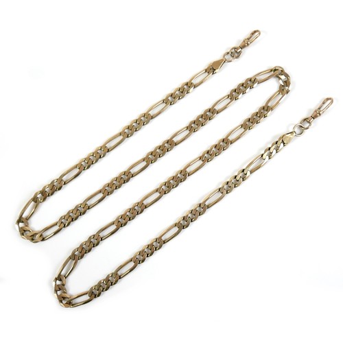 330 - A 9ct gold figaro link necklace, clasps at both ends, 6mm wide, 64cm long, 30.6g.