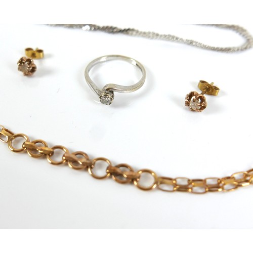 248 - A group of 9ct gold jewellery, comprising a 9ct gold chain bracelet, 3.9g. 18cm long, a pair of earr... 