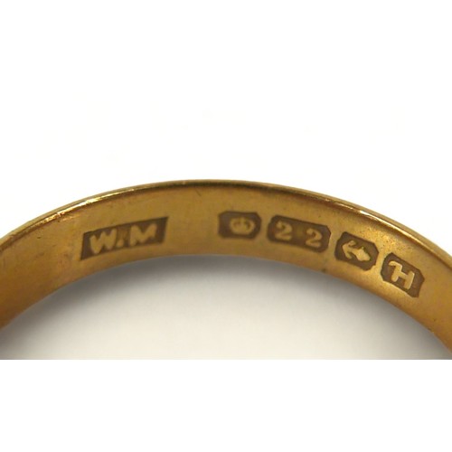 250 - A 22ct gold band, size N, 3.3g.