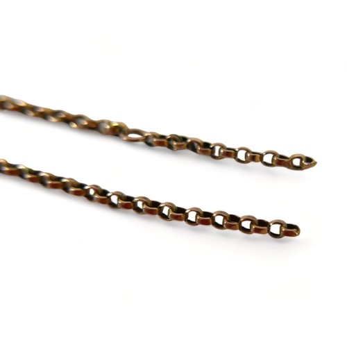 197 - A 9ct gold and yellow metal chain, with clasp and one loop made out of base metal, one chain faintly... 