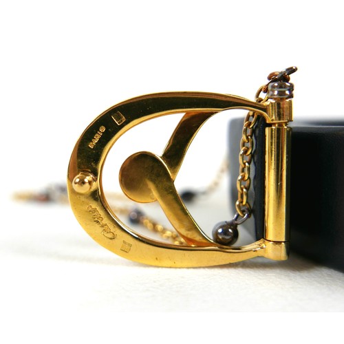 220 - An interchangeable Santos de Cartier lady's belt, its gold plated buckle inset with lapis lazuli cab... 