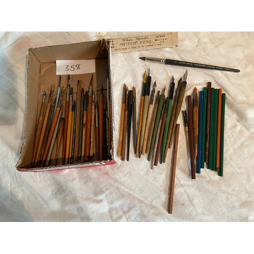 358 - Qty of pencils, quill pens and odds