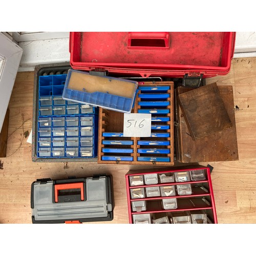 516 - Qty of tool boxes, screw cabinets and boxes