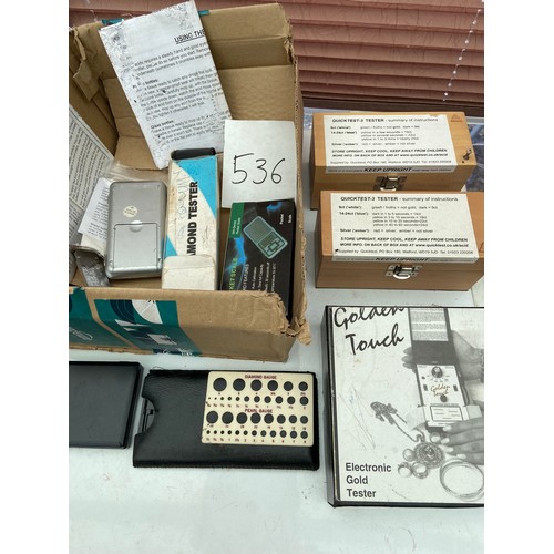 536 - Weights, scales, gold tester, diamond tester