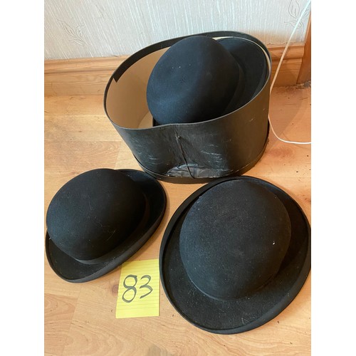 83 - 3 Bowler hats and a hat box