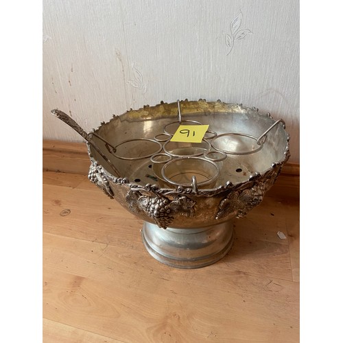 91 - Plated wine cooler and ladle, punch bowl circumference 1ft 4 inches