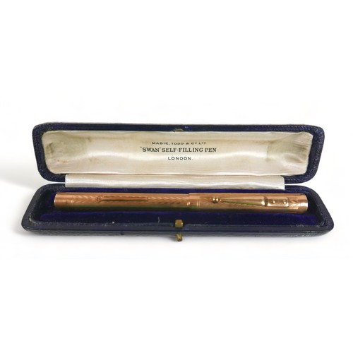 154 - A 9ct yellow gold Swan Pen MABIE TODD &Co fountain pen, 13cm long, 24.6 grams.