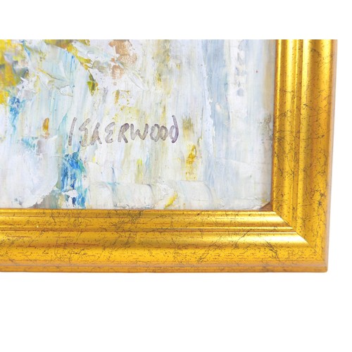 468 - Lawrence James Isherwood (British 1917-1988): 'The Blue Turban', oil on board, framed.