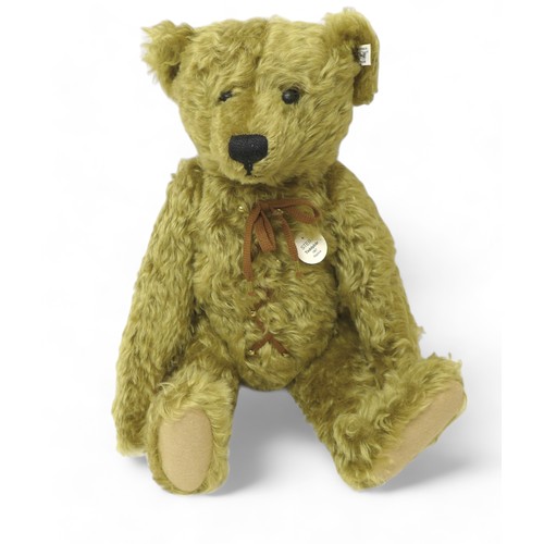 198 - Steiff teddy bear with hot water bottle 1907, brass coloured mohair, posable five jointed bear stand... 