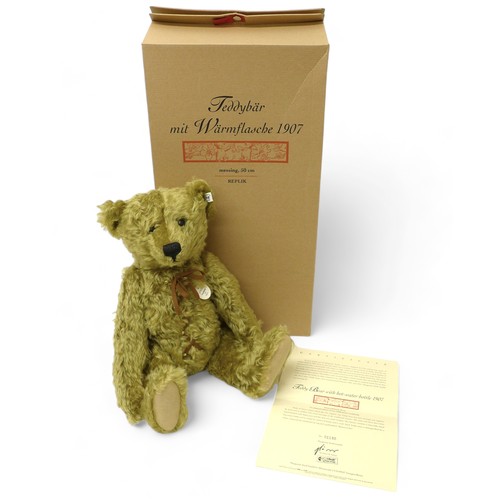 198 - Steiff teddy bear with hot water bottle 1907, brass coloured mohair, posable five jointed bear stand... 