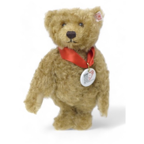 191 - Steiff Teddy Bear with Book 100 years of Steiff teddy Bears, jubilee mohair teddy bear, standing 25c... 