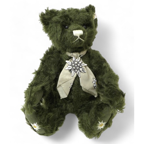 194 - Steiff Teddy Bear Edelweiss Teddy Bear, green mohair, posable five jointed bear standing 38cm tall, ... 