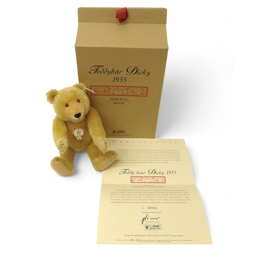 195 - Steiff Teddy Bear Dicky 1935 replica, blond mohair, posable five jointed bear standing 25cm tall, li... 