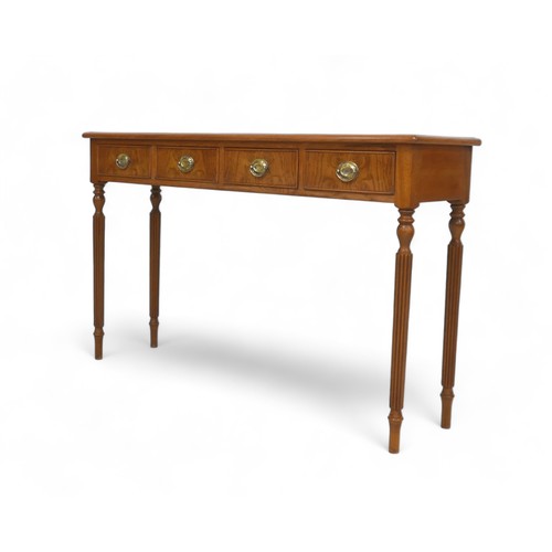 644 - A new burr oak four drawer side/hall table, 126cm by 32cm by 77cm. Made by a cabinet maker to a high... 