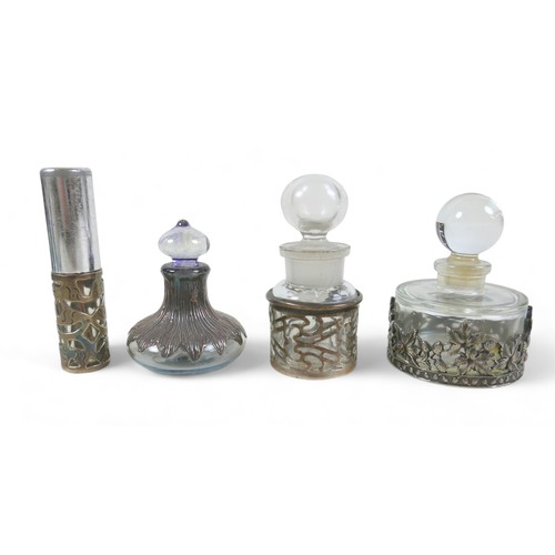 93 - A collection of ten scent bottles and lidded bottle, tallest 16cm. (11)