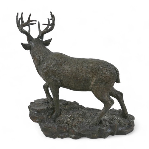 303 - After Christopher Fratin, (French 1801-1864): a bronze sculpture, modelled as a braying stag, on nat... 