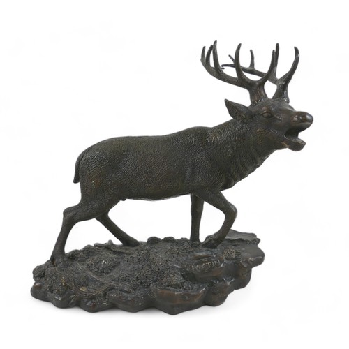 303 - After Christopher Fratin, (French 1801-1864): a bronze sculpture, modelled as a braying stag, on nat... 