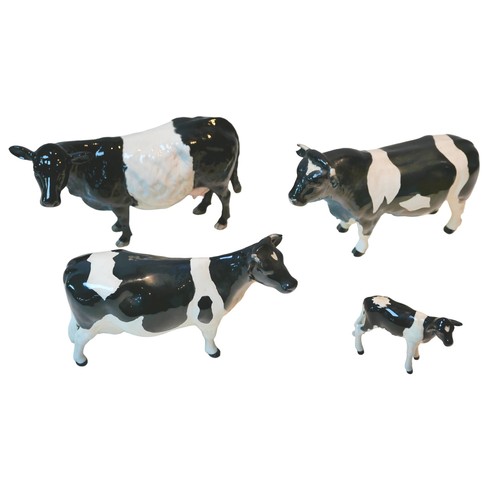 68 - Four Beswick cattle figurines, comprising three  Fresian cattle figurines, a 'Coddington Hilt. Bar' ... 