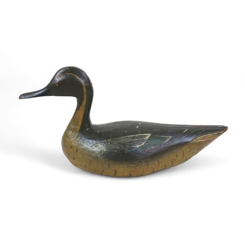 168 - A well carved and painted decoy duck, 35cm by 13cm by 17m tall.