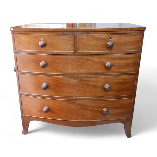 618 - A 19th century mahogany bow fronted five drawer chest on splayed bracket feet, 107cm by 50cm by 104c... 