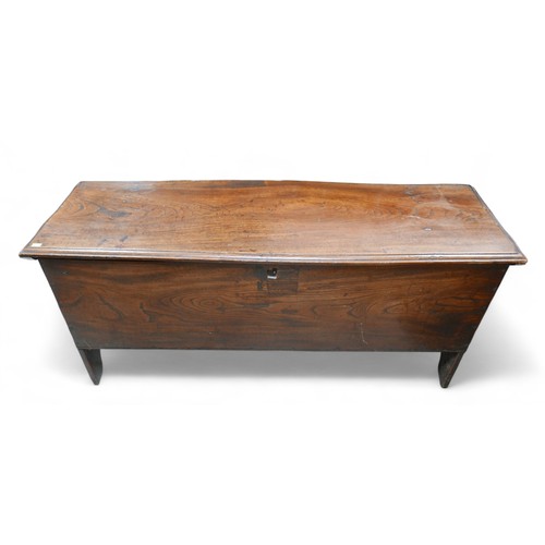 597 - An 18th century elm five plank coffer,114cm by 36cm by 52cm tall.