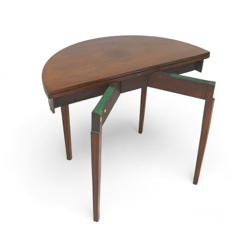 599 - A 19th century Demilune, folding tilt top table, fully opened measurements 95 by 95 by 70.5cm high.