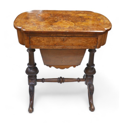 626 - A Victorian burr walnut work box, 61cm by 40cm by 66cm tall.