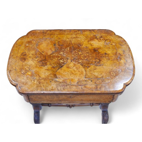 626 - A Victorian burr walnut work box, 61cm by 40cm by 66cm tall.