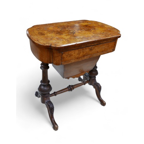 626 - A Victorian burr walnut work box, 61cm by 40cm by 66cm tall.