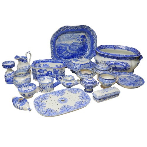 104 - A collection of over thirty pieces of 19th century Copeland & Garrett blue and white wares, includin... 