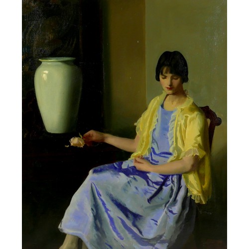 Archibald George Barnes RP ROI RI (British, 1887-1972): a half length portrait of a woman, signed lower right, oil on canvas, 75 by 62cm, in modern gilt frame, 87 by 74cm, together with original letter detailing the purchase via The Fine Art Society for £120 in October 1923.