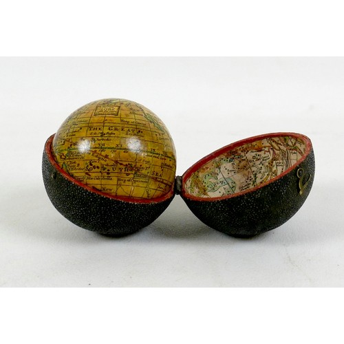 165 - A George III pocket globe and shagreen case, 2 ¾