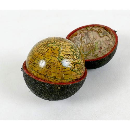 165 - A George III pocket globe and shagreen case, 2 ¾