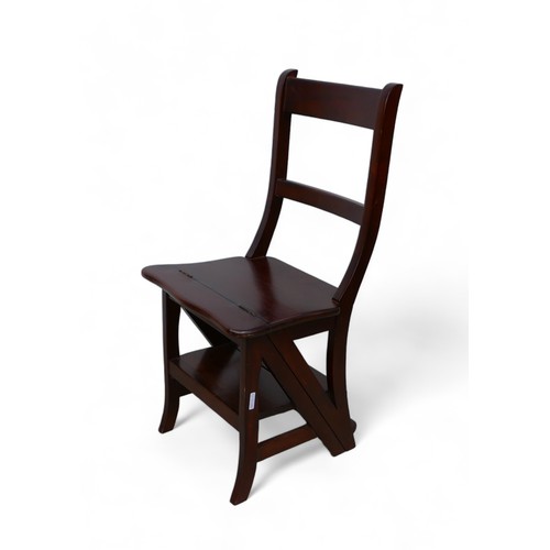 607 - A mahogany metamorphic library chair/steps in the Victorian style, 43 by 43 by 81cm high.