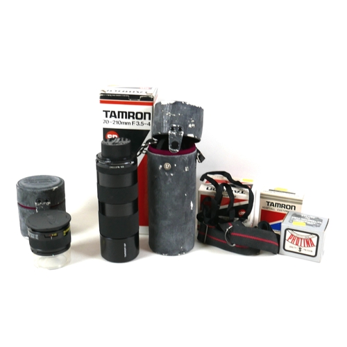 115 - A small group of camera equipment, comprising Tamron CF Tele Macro lens, 70-210mm, F 3.5-4, 58mm dia... 