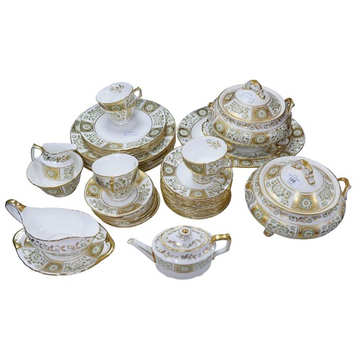 106 - A Royal Crown Derby bone china Green Derby Panel dinner and tea service, forty pieces including a pa... 