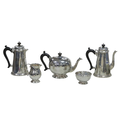 1 - An ERII five-piece Britannia silver tea and coffee set, comprising tea pot, 16.5cm high, coffee pot,... 