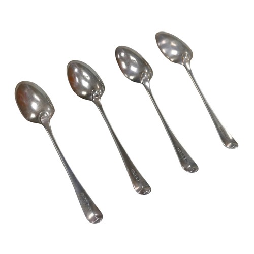 42 - Four George III silver old English pattern table spoons, each engraved with the initial 'M' to each ... 