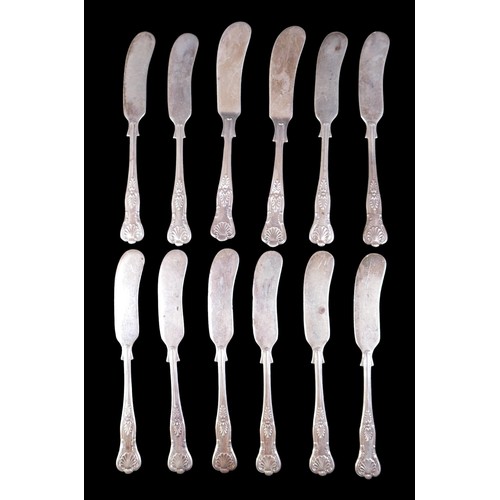 68 - A set of ten silver butter knives, with anthemion detail, HB&S, Sheffield, 1956, 10.0toz, together w... 