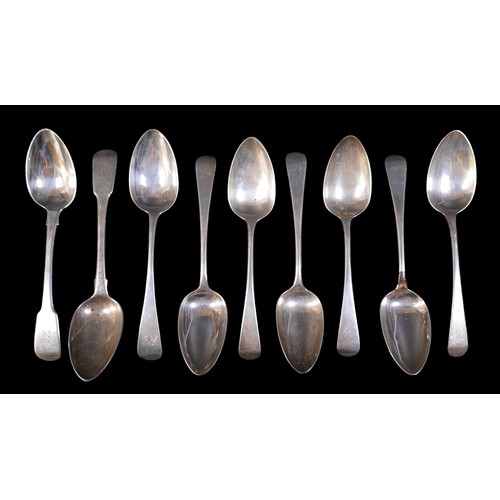 61 - A collection of silver spoons, comprising five Georgian spoons marked RG/GS for Richard Crossley and... 