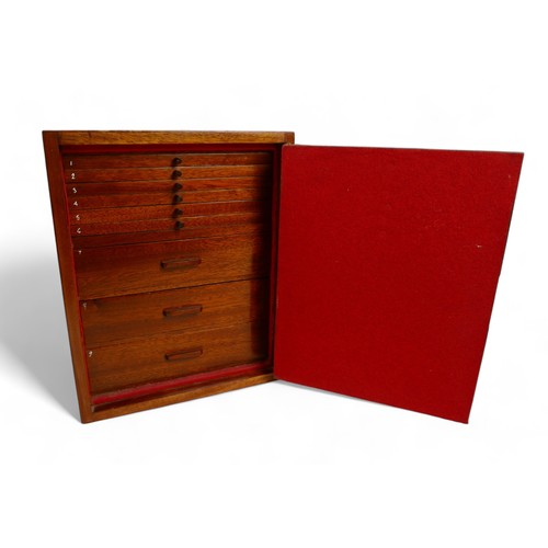 84 - A collection of mainly English coins and other items contained in a nine drawer mahogany collectors ... 