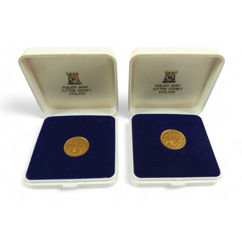 92 - Two 1979 22ct gold coins by Isle of Man treasury for Pobjoy Mint, each weighing 4.3g, both boxed wit... 